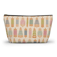 Stamped Leaves Accessory Pouch w T-bottom in Orange